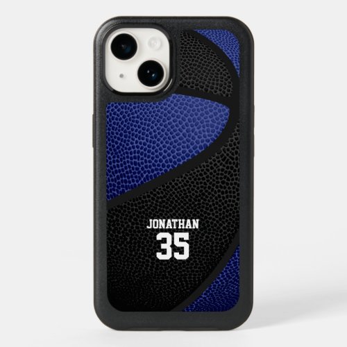 blue black team colors personalized basketball OtterBox iPhone 14 case