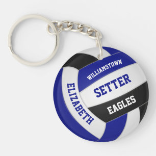 blue black team colors personalized volleyball keychain