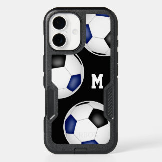 blue black team colors soccer balls monogrammed iPhone 16 case