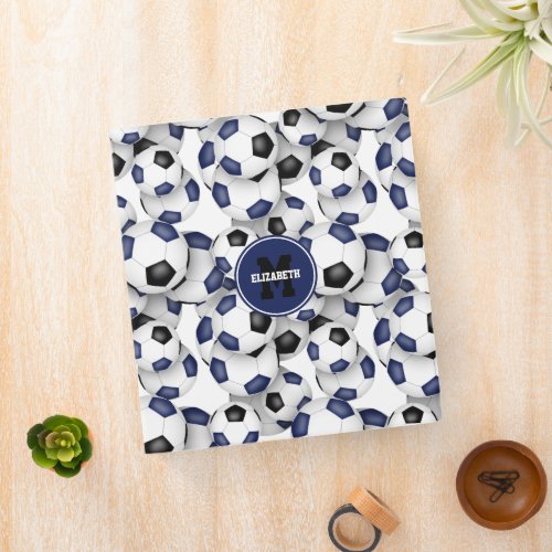 blue black team colors soccer balls pattern 3 ring binder