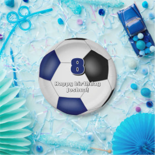 blue black team colors soccer kids sports party paper plates