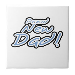 Blue/Black Text Proud New Dad Gifts Ceramic Tile