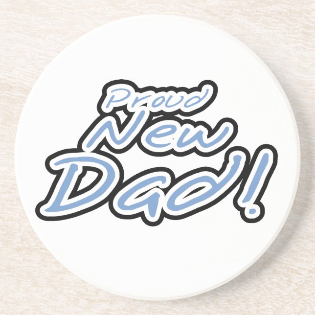 Blue/Black Text Proud New Dad Gifts Drink Coaster (Front)