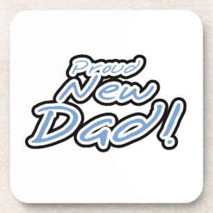 Blue/Black Text Proud New Dad Gifts Drink Coaster