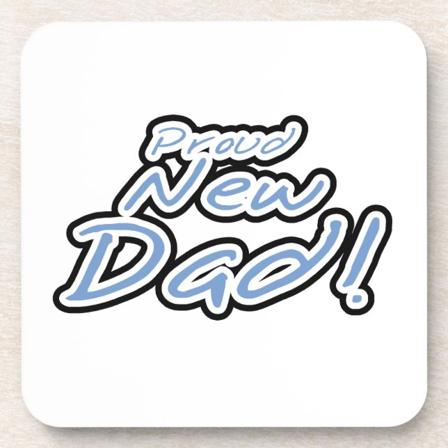 Blue/Black Text Proud New Dad Gifts Drink Coaster (Front)