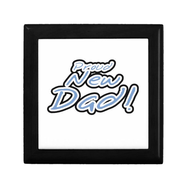 Blue/Black Text Proud New Dad Gifts Jewelry Box (Front)
