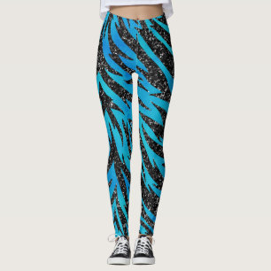 Blue & Black Tiger Stripe Animal Print Leggings