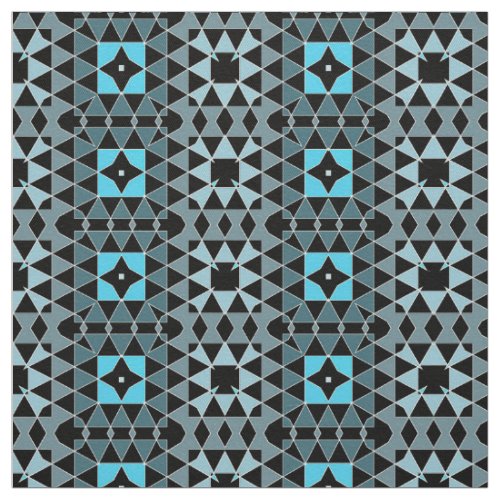 Blue  Black Trendy Mosaic Geometric Pattern Fabric
