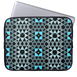 Blue &amp; Black Trendy Mosaic Geometric Pattern Laptop Sleeve