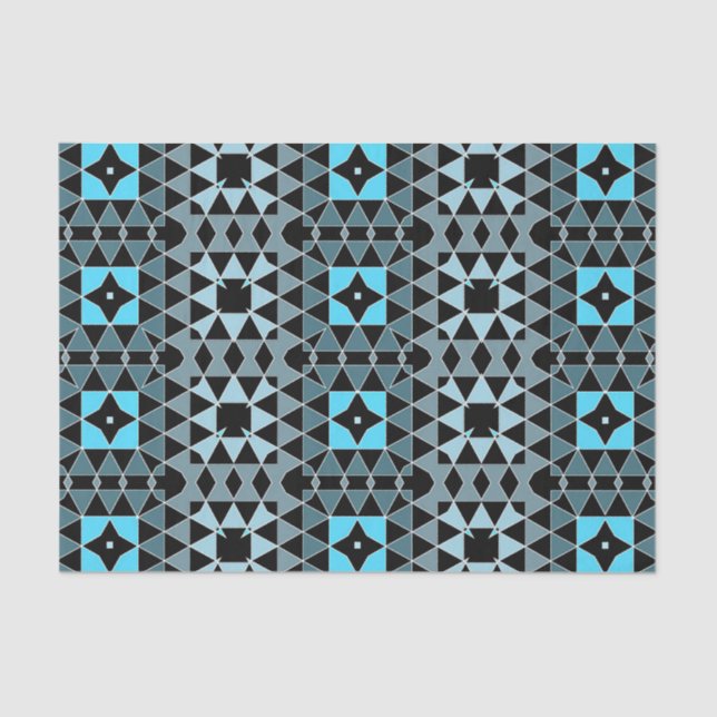 Blue & Black Trendy Mosaic Geometric Pattern Tissue Paper (Front)