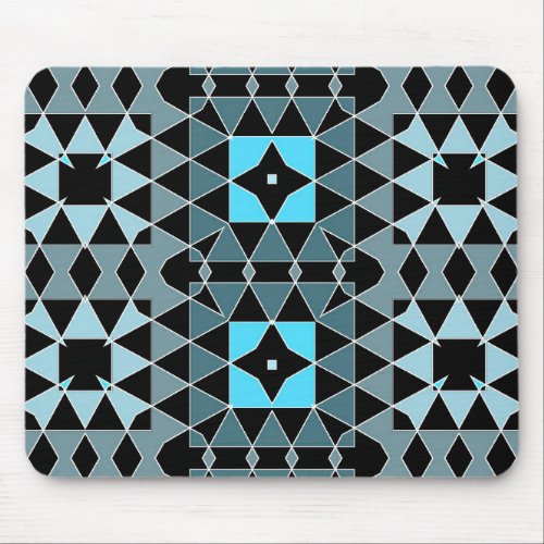 Blue  Black Trendy Op Art Geometric Pattern Mouse Pad