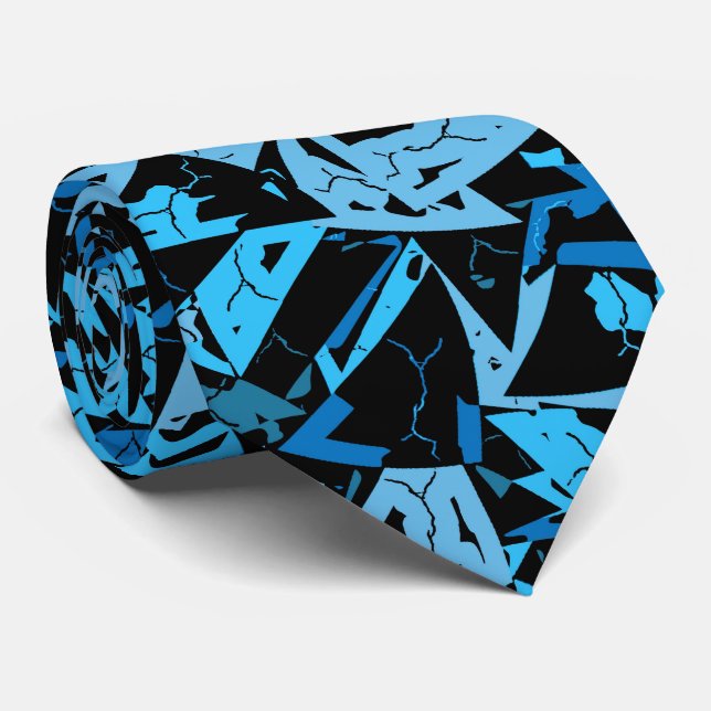 Blue Black Triangle Pattern Neck Tie (Rolled)