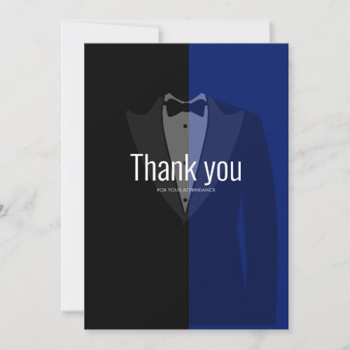 Blue black tuxedo poker bachelor party thank you card