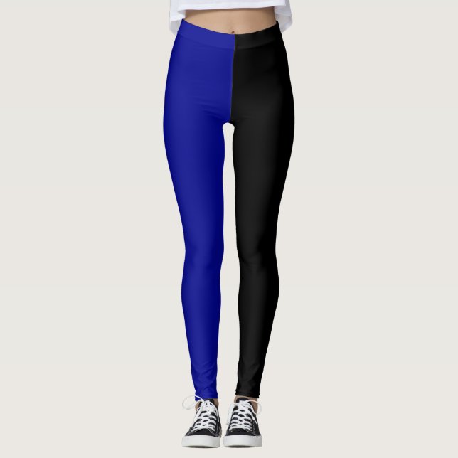 Blue Black Two Tone Half Color Split Leggings (Front)