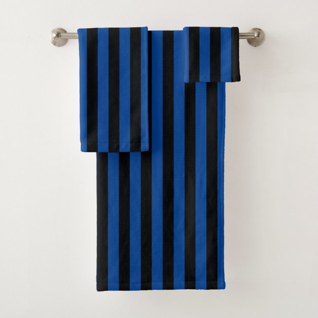 Blue Black Vertical Stripe Halloween Bath Towel Set (Insitu)