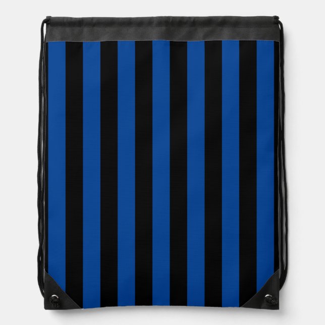 Blue Black Vertical Stripe Halloween Drawstring Bag (Front)