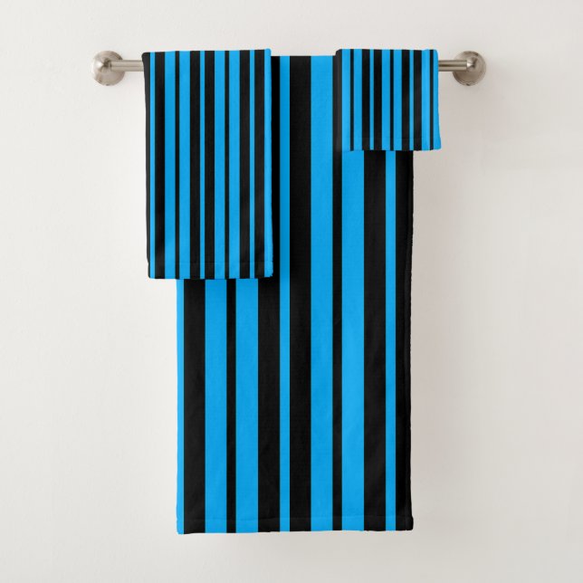 Blue Black Vertical Stripes Pattern Design Bath Towel Set (Insitu)