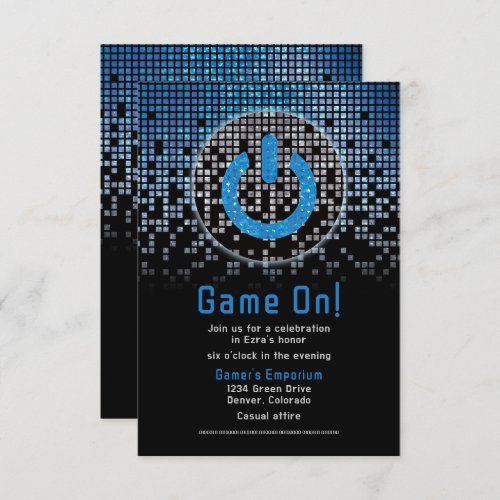 Blue Black Video Game Gamer Bar Mitzvah  Enclosure Card