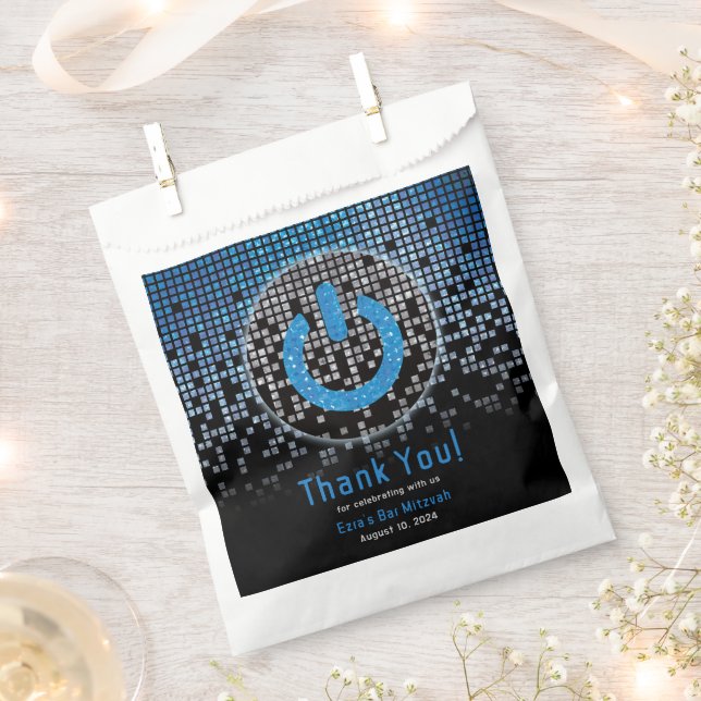 Blue Black Video Game Gamer Bar Mitzvah Favor Bag (Clipped)