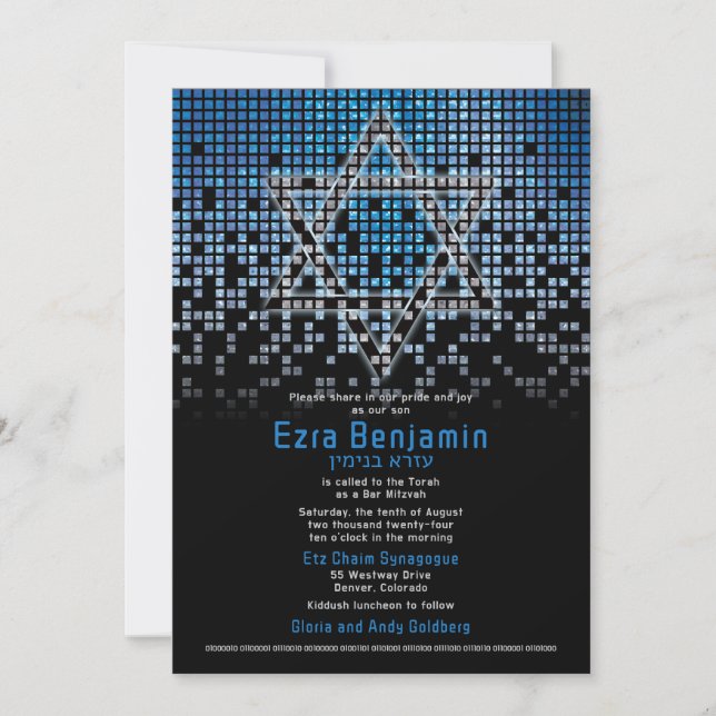 Blue Black Video Game Gamer Bar Mitzvah  Invitation (Front)