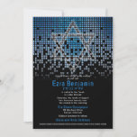 Blue Black Video Game Gamer Bar Mitzvah  Invitation<br><div class="desc">Blue, black, and grey (gray) raining pixel gamer or video game Bar Mitzvah invitation. This non-traditional gamer inspired video gaming design features a Jewish Star of David. There are also blue and grey (gray) raining or cascading digital style computer pixels along the top of the invitation. The fonts are techno...</div>
