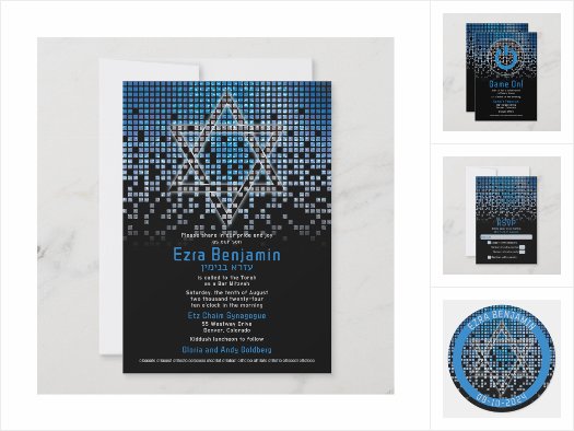 Blue Black Video Game Gamer Bar Mitzvah Invite Set