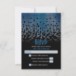 Blue Black Video Game Gamer Bar Mitzvah  RSVP Card<br><div class="desc">Blue, black, and grey (gray) raining pixel gamer or video game Bar Mitzvah RSVP response card. This non-traditional gamer inspired video gaming design features blue and grey (gray) raining or cascading digital style computer pixels along the top of the card. The fonts are techno computer style. This video game Bar...</div>