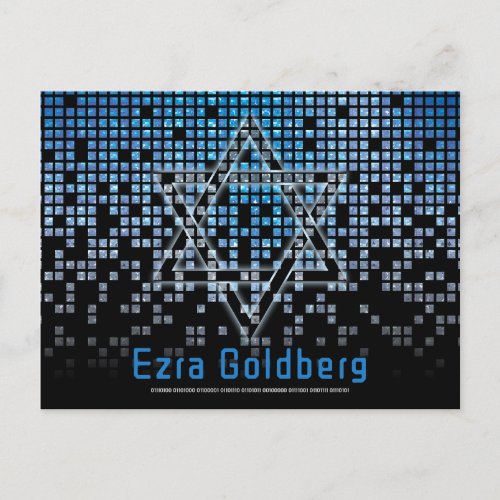Blue Black Video Game Gamer Bar Mitzvah Thank You Postcard