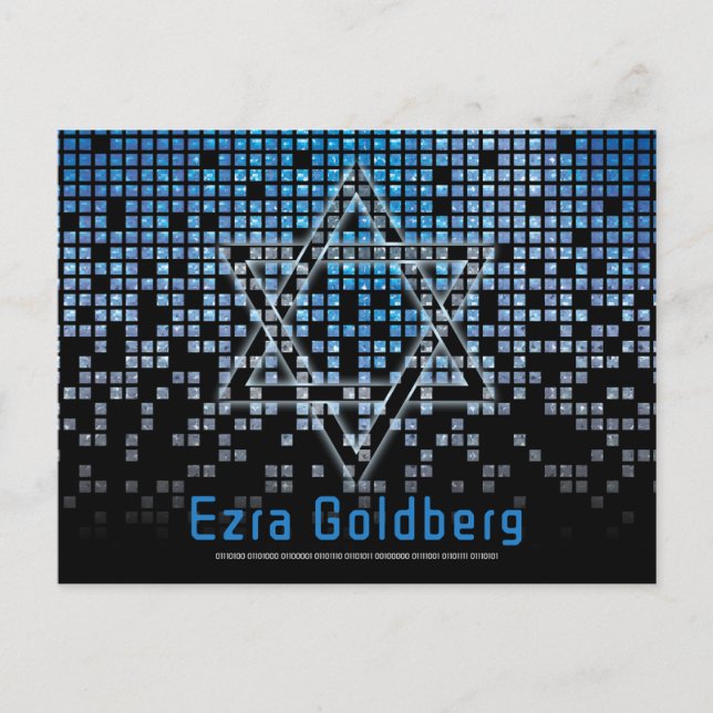 Blue Black Video Game Gamer Bar Mitzvah Thank You Postcard (Front)