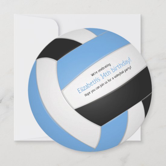 Blue black volleyball birthday party  announcement