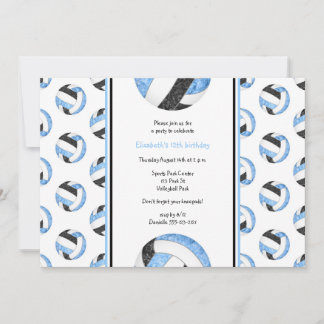 blue black volleyball birthday team sports party invitation