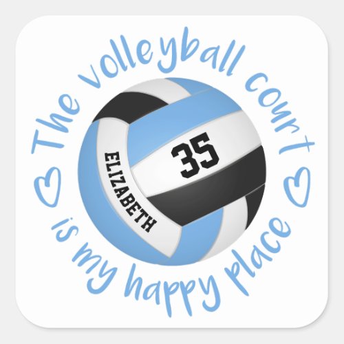 blue black volleyball court happy place typography square sticker