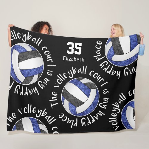 Blue black volleyball court my happy place mantra  fleece blanket