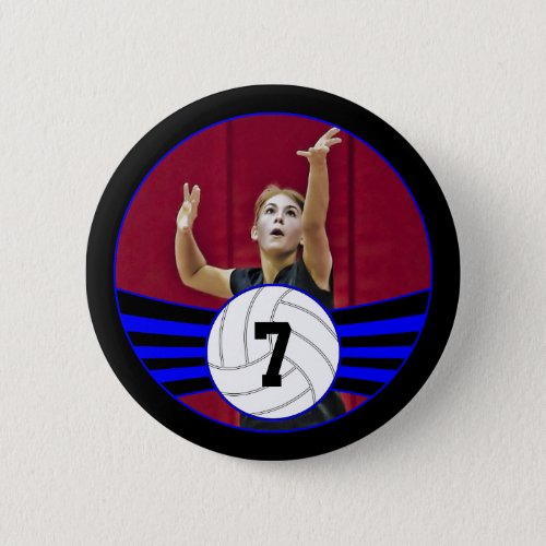 Blue  Black Volleyball Photo and Jersey Number Button