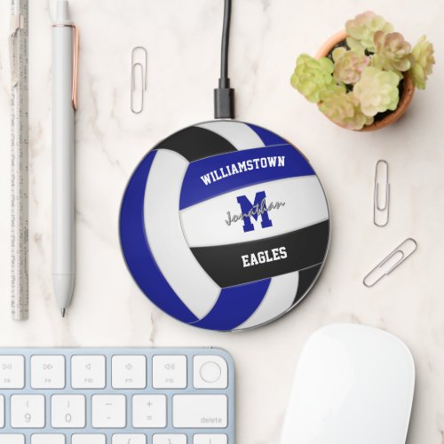 blue black volleyball team colors personalized wireless charger 