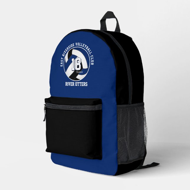 blue black volleyball team colors team name printed backpack (Back Corner Right)