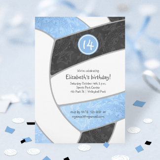 blue black volleyball team or girls birthday invitation