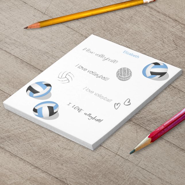 blue black volleyballs girls boys custom name notepad (Blue & black volleyballs personalized notepad)
