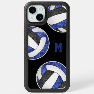 blue black volleyballs girly monogrammed iPhone 15 plus case