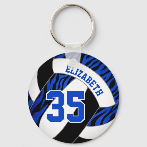 blue black w zebra stripes accent girls volleyball keychain