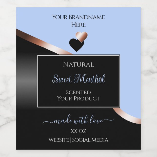 Blue Black Wavy Rose Gold Hearts Product Labels (Single Label)