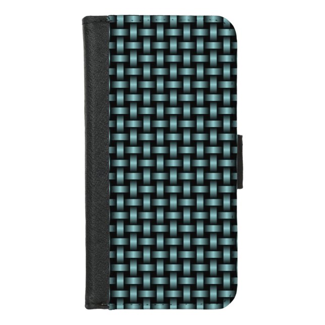 Blue Black Weave Pattern iPhone Wallet Case (Front)
