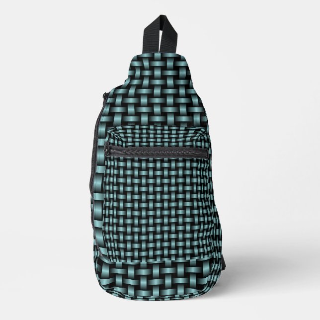 Blue Black Weave Pattern Sling Bag (Front)