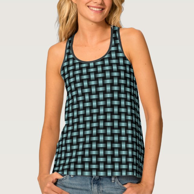 Blue Black Weave Pattern Tank Top (Front)