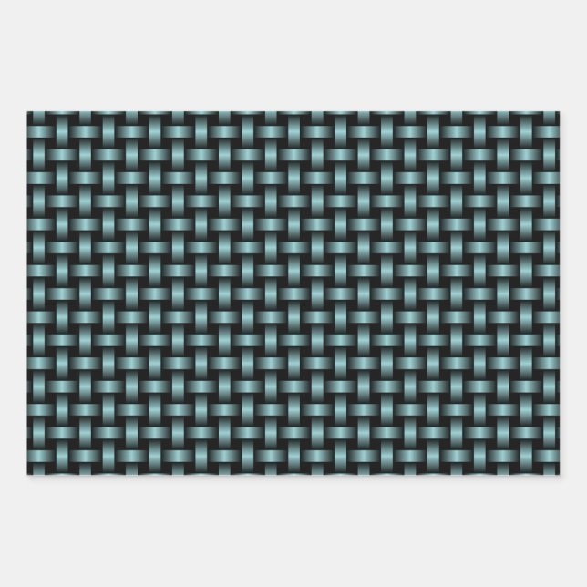 Blue Black Weave Pattern Wrapping Paper Sheets (Front)