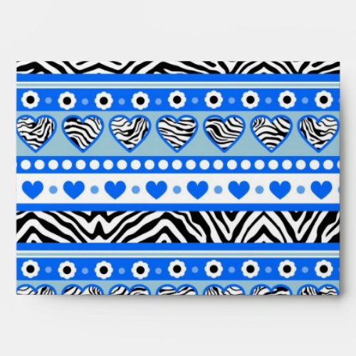 Blue black  white abstract zebra hearts and dots envelope