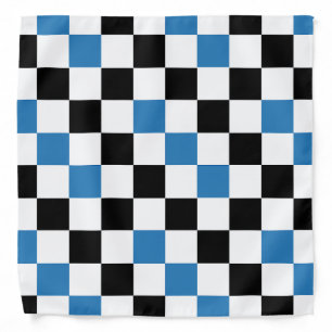 Blue Black White Checkered Pattern Design Bandana