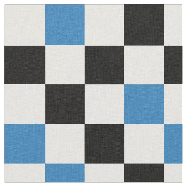 Blue Black White Checkered Pattern Design  Fabric (Close Up)