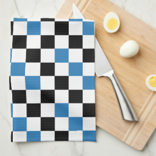 Blue Black White Checkered Pattern Design Kitchen Towel