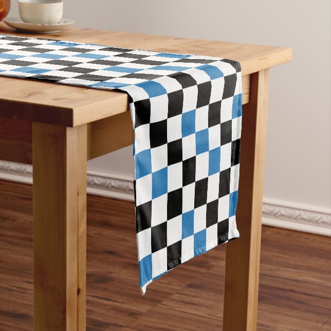 Blue Black White Checkered Pattern Design  Short Table Runner (In Situ)